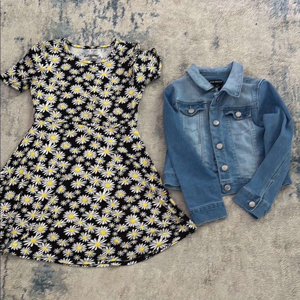 Kid’s Floral Dress and Denim Jacket Set